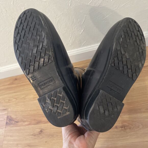 Hunter Womens 6 Regent Carlyle ColorBlock Tall Gloss Rain Boots Black Brown Snow - Picture 11 of 12